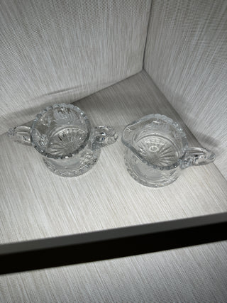 Creamer and Sugar Bowl Set Frosted Flower Petal Cut 3"