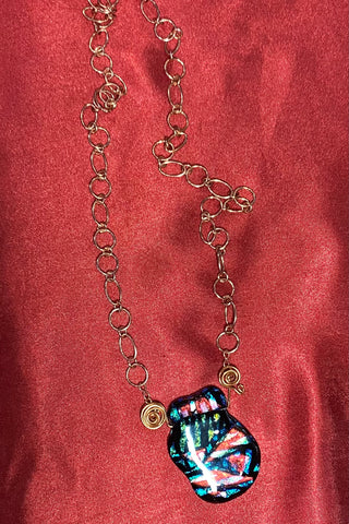 Art Glass Pendant Harp Shape Copper Chain