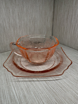Princess Pink Depression Glass 5.5" Teacup & Saucer Set