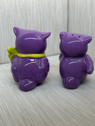 Purple Owl Salt and Pepper Shakers Set Ceramic Googly Eyes Fall 2.75"