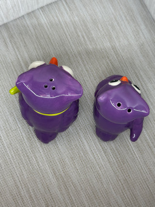 Purple Owl Salt and Pepper Shakers Set Ceramic Googly Eyes Fall 2.75"