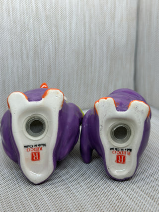 Purple Owl Salt and Pepper Shakers Set Ceramic Googly Eyes Fall 2.75"