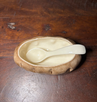Vtg 1980's ceramic baked potato dish and spoon