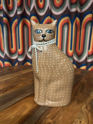 Vtg Hand-Painted Ceramic Polka Dot Cat