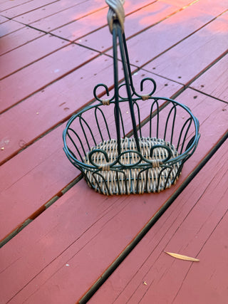 vintage green metal wicker basket