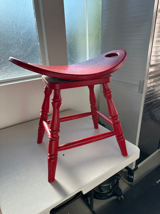 Vintage Low Swivel Saddle Stool Wood Red Drafting Industrial Task Utility Chair 12"