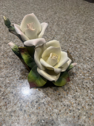 vintage porcelain white rose figurine floral sculpture