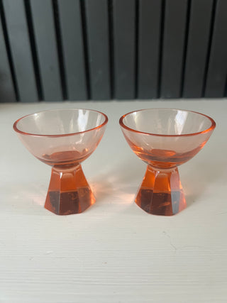 Vintage pink glass shot glasses pair
