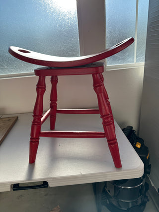 Display Item Vintage Low Swivel Saddle Stool Wood Red Drafting Industrial Task Utility Chair 12"