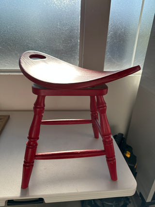 Display Item Vintage Low Swivel Saddle Stool Wood Red Drafting Industrial Task Utility Chair 12"
