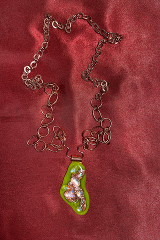 Art Glass Green w/Copper Pendant & 28" Copper Chain