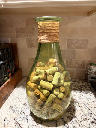 Decorative 16” Green Vase Filled with Wine Corks