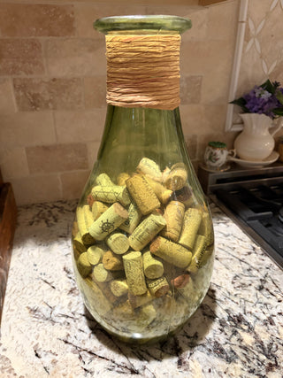 Decorative 16” Green Vase Filled with Wine Corks