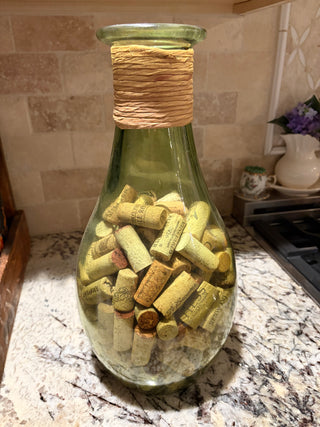 Decorative 16” Green Vase Filled with Wine Corks