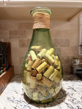 Decorative 16” Green Vase Filled with Wine Corks
