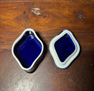 2pc Vtg hand painted blue floral trinket box