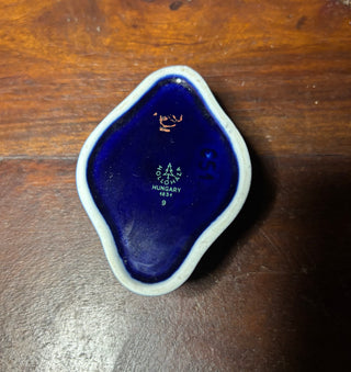 2pc Vtg hand painted blue floral trinket box