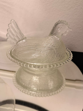 Indiana Glass Hen on a Nest Beaded Clear