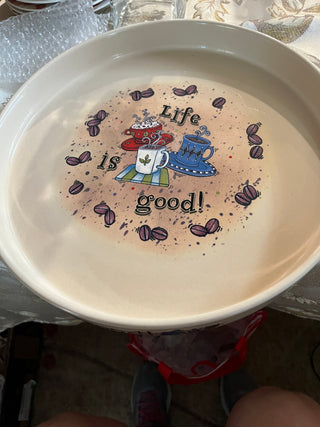 VTG Life Is Good Home and Garden Large Pottery Platter