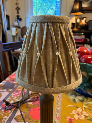 TL pair vtg candle lamps w/linen shades