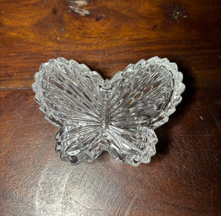 Vtg 2 pc crystal butterfly trinket dish