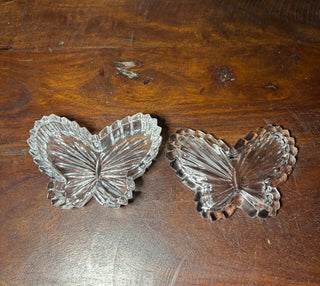 Vtg 2 pc crystal butterfly trinket dish