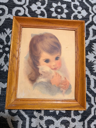 Vintage Framed “Girl with Kitten” 1950’s Northern Tissue Advertisement Tissue