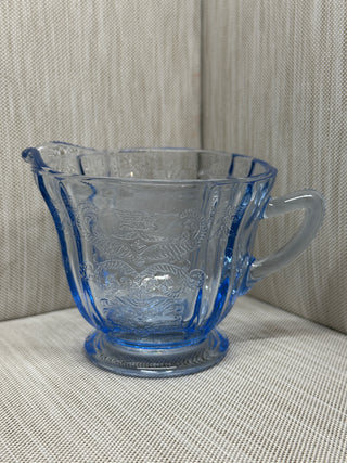 1930s Jeannette Blue Depression Glass Windsor Diamond Warm Syrup Pitcher