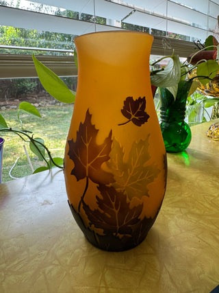 Vintage Frosted Etched Cameo Glass  Vase