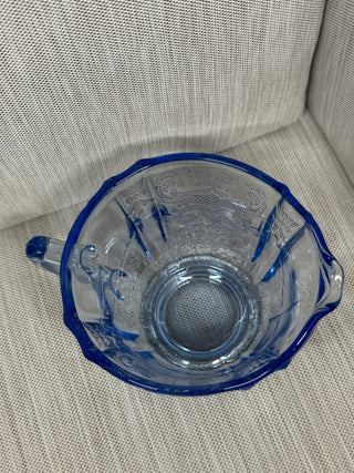 1930s Jeannette Blue Depression Glass Windsor Diamond Warm Syrup Pitcher