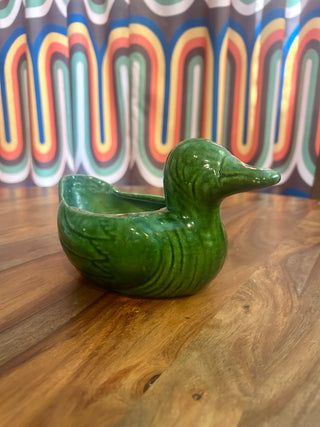 Vtg Green Glazed Ceramic Duck Dish