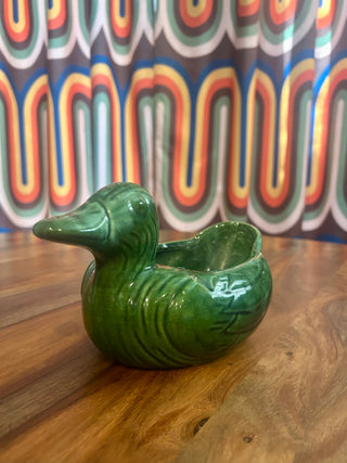 Vtg Green Glazed Ceramic Duck Dish