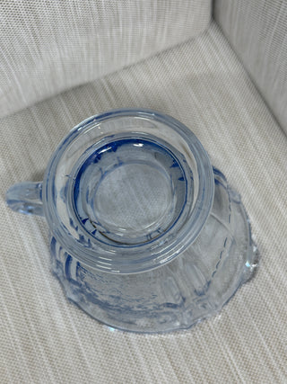 1930s Jeannette Blue Depression Glass Windsor Diamond Warm Syrup Pitcher