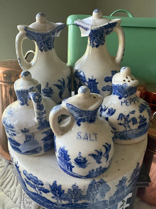 Blue Willow Cruet Condiment Set