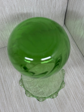1960's  Emerald Green Spiral Optic Swirl Glass Ruffled Vase
