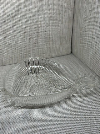 1930s Hazel Atlas Clear Glass Triangular Handled Relish Candy Dish