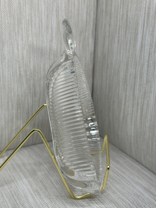 1930s Hazel Atlas Clear Glass Triangular Handled Relish Candy Dish