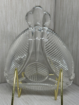 1930s Hazel Atlas Clear Glass Triangular Handled Relish Candy Dish