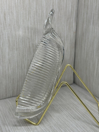 1930s Hazel Atlas Clear Glass Triangular Handled Relish Candy Dish
