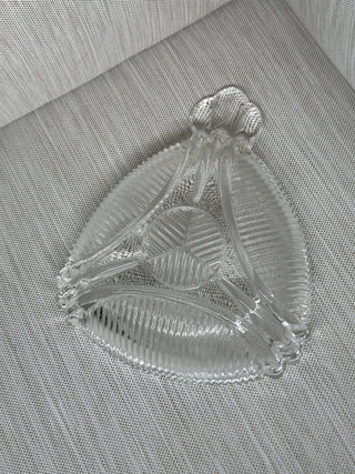 1930s Hazel Atlas Clear Glass Triangular Handled Relish Candy Dish