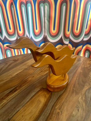 Vtg MCM Wooden Birds on Mounted Base