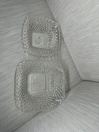 Set of 2 Vintage Clear Pressed Glass Square Diamond Point Wexford Candy Dishes