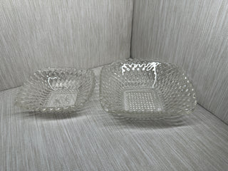 Set of 2 Vintage Clear Pressed Glass Square Diamond Point Wexford Candy Dishes