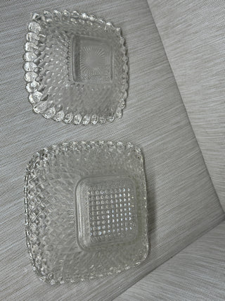Set of 2 Vintage Clear Pressed Glass Square Diamond Point Wexford Candy Dishes