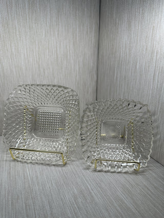 Set of 2 Vintage Clear Pressed Glass Square Diamond Point Wexford Candy Dishes