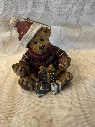 Vtg Santa Resin TeddyBear Ornament