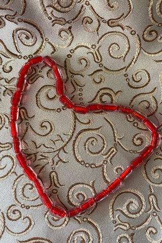 Clear Glass Barrel Beads with Red Center