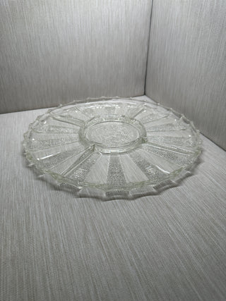 1940s Jeannette Clear Glass National Pattern 4 Section Divided Relish Platter