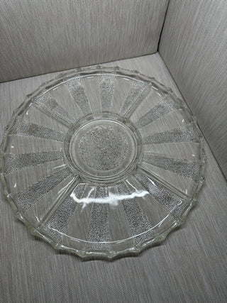 1940s Jeannette Clear Glass National Pattern 4 Section Divided Relish Platter