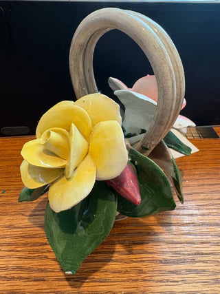 Vtg. Italian Capodimonte floral basket 5" tall